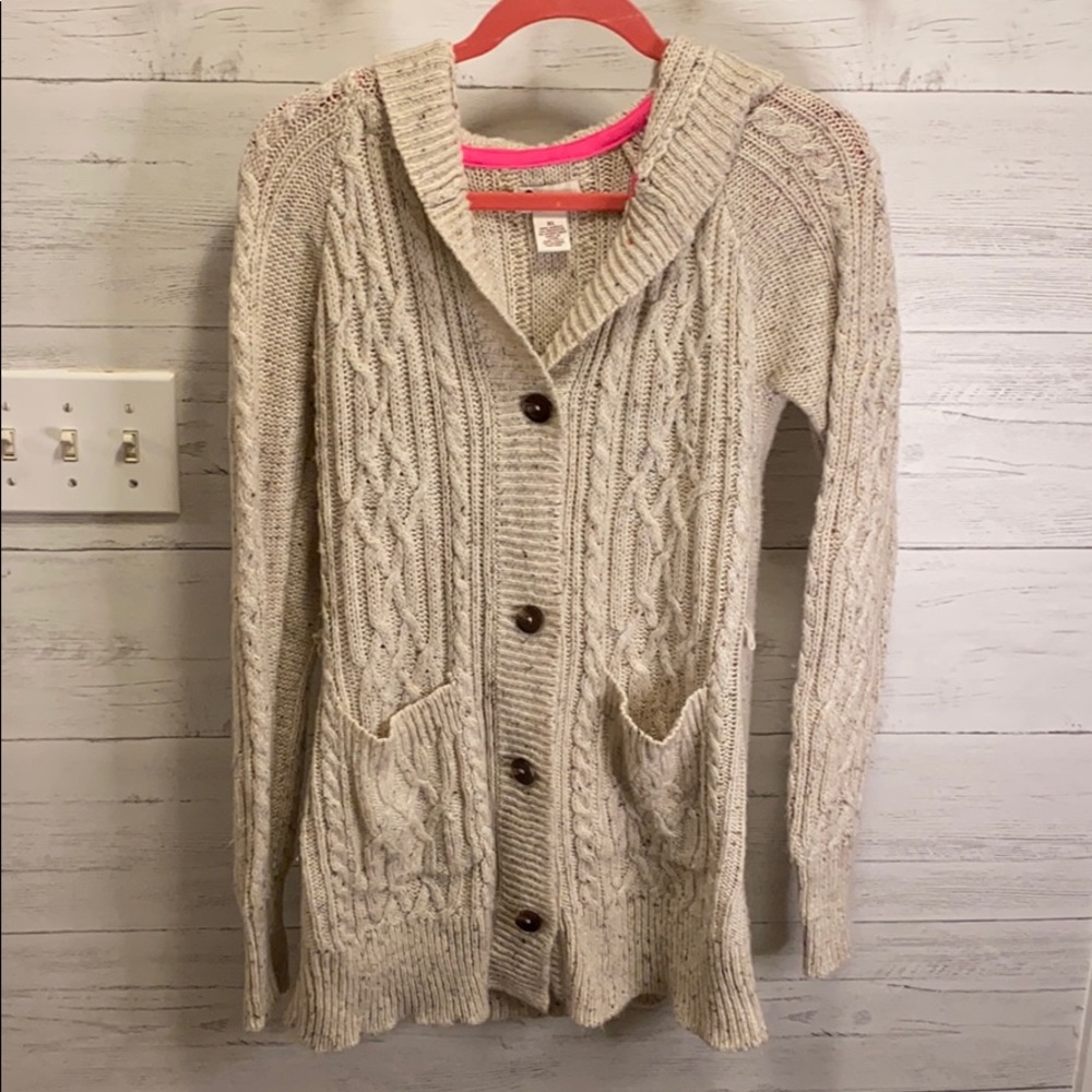 Knitted tan button up cardigan from the so brand